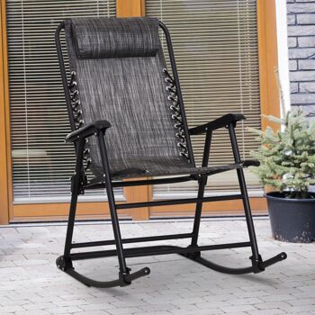 Fauteuil à bascule rocking chair pliable de jardin dim. 94L x 64l x 110H cm acier époxy textilène gris chiné 2