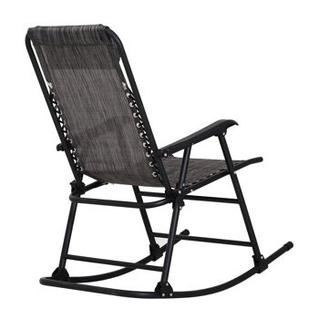 Fauteuil à bascule rocking chair pliable de jardin dim. 94L x 64l x 110H cm acier époxy textilène gris chiné 5