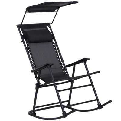 Foldable garden rocking chair dim. 105L x 64W x 125H cm headrest + sun visor included black textilene epoxy steel
