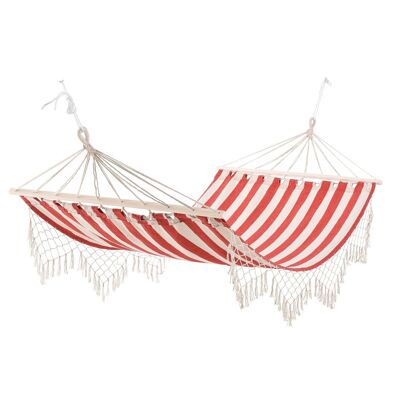 Portable travel hammock hippie chic style hammock canvas dim. 2L x 1l m cotton polyester red cream striped