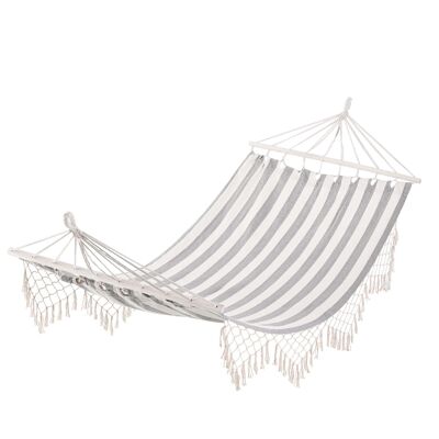 Portable travel hammock hippie chic style hammock canvas dim. 2L x 1l m cotton polyester gray ecru striped