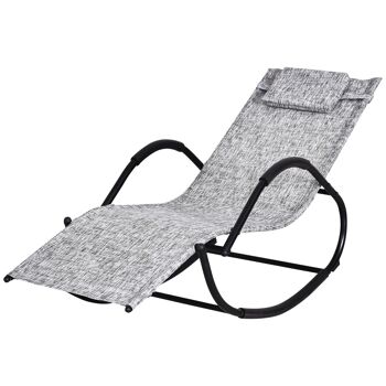 Chaise longue à bascule rocking chair design contemporain dim. 160L x 61l x 79H cm métal textilène gris chiné 1