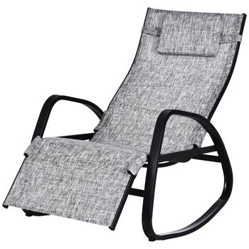 Fauteuil à bascule dossier inclinable réglable chaise longue pliable dim. 90L x 64l x 108H cm métal époxy noir textilène gris chiné 1
