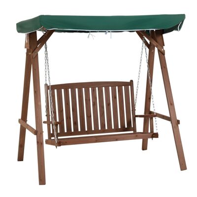 2-seater garden swing dim. 1.6L x 1.2W x 1.65H m max. recognition 227 Kg integrated sun canopy green polyester fir wood