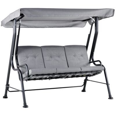 Balancelle de jardin 3 places grand confort toit inclinaison réglable épais coussins amovibles polyester acier époxy gris
