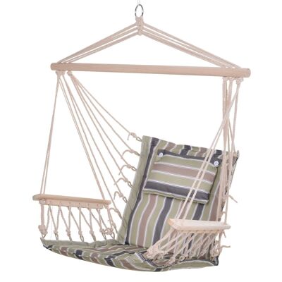 Portable breathable travel hammock hanging chair dim. 100L x 49W x 106H cm macrame cotton polyester multicolored striped