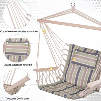 Chaise suspendue hamac de voyage respirant portable dim. 100L x 49l x 106H cm coton macramé polyester multicolore rayé 4