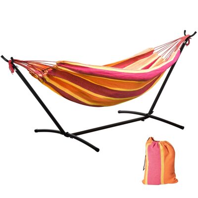 Garden hammock with epoxy metal stand 1-seater standing hammock max. 120 Kg red transport bag