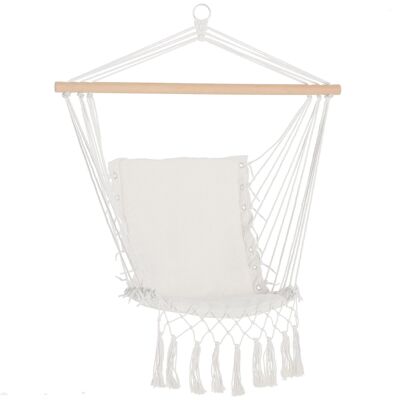 Hanging chair portable travel hammock chair seat back upholstered macrame cotton polyester beige