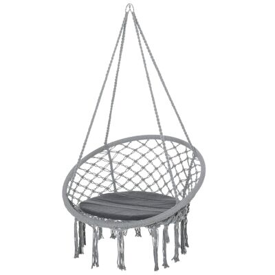 Hanging chair portable travel hammock chair Ø 80 x 42H m macramé cotton polyester gray