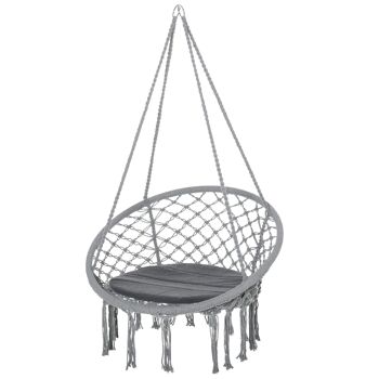 Chaise suspendue chaise hamac de voyage portable Ø 80 x 42H m macramé coton polyester gris 1