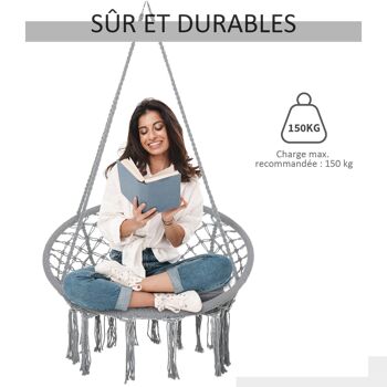 Chaise suspendue chaise hamac de voyage portable Ø 80 x 42H m macramé coton polyester gris 4