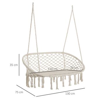 Chaise suspendue banc suspendu dim. 130L x 75l x 40H m macramé coton polyester beige 3