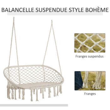 Chaise suspendue banc suspendu dim. 130L x 75l x 40H m macramé coton polyester beige 4