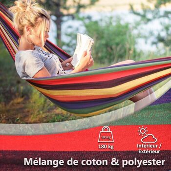 Hamac de voyage respirant portable toile de hamac dim. 2,9L x 1,5l m sac transport coton polyester multicolore 4