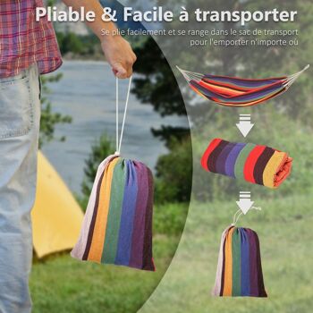 Hamac de voyage respirant portable toile de hamac dim. 2,9L x 1,5l m sac transport coton polyester multicolore 5