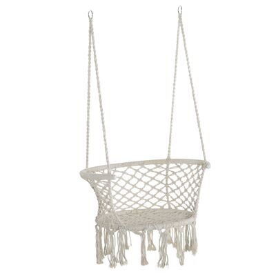 Portable travel hammock hanging chair dim. 80L x 60W x 36H m macrame cotton polyester beige