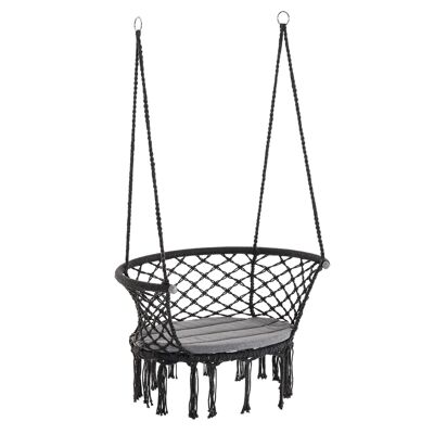 Portable travel hammock hanging chair dim. 80L x 60W x 36H m macramé cotton polyester gray