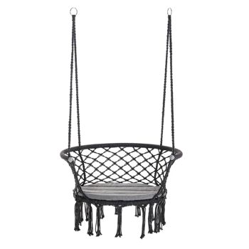 Chaise suspendue hamac de voyage portable dim. 80L x 60l x 36H m macramé coton polyester gris 2