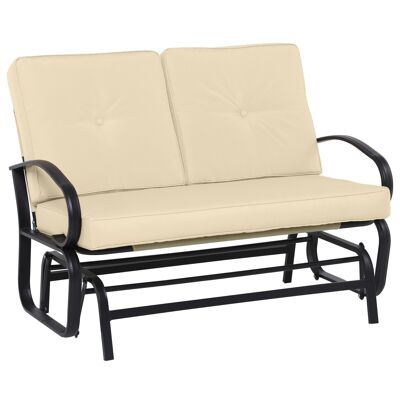 2-seater garden rocking bench colonial style black epoxy steel beige cushions