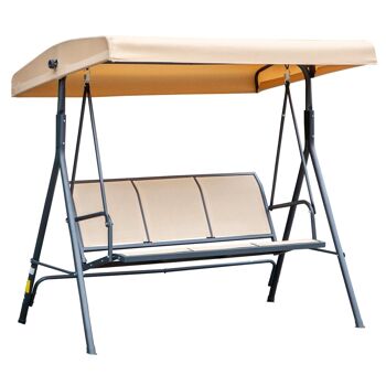 Balancelle de jardin 3 places grand confort toit inclinaison réglable assise et dossier ergonomique acier époxy textilène beige 1