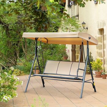 Balancelle de jardin 3 places grand confort toit inclinaison réglable assise et dossier ergonomique acier époxy textilène beige 2