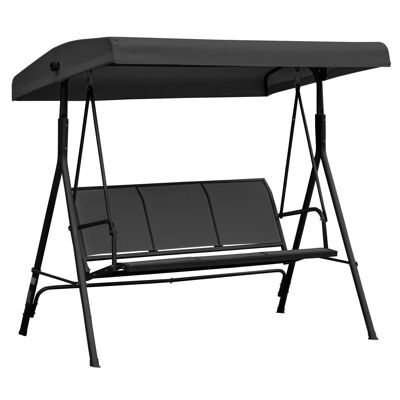 Bequemer 3-Sitzer-Gartenschaukelsitz, Dach mit verstellbarer Neigung, ergonomischer Sitz und Rückenlehne, Epoxidstahl, schwarzes Textilene