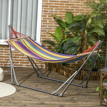 Hamac de jardin pliable avec support acier époxy et toile coton lin 2