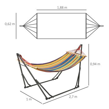 Hamac de jardin pliable avec support acier époxy et toile coton lin 3