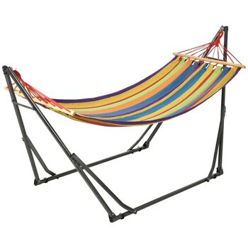 Hamac de jardin pliable avec support acier époxy et toile coton lin 4