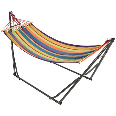 Foldable garden hammock with epoxy steel support and multicolored cotton linen canvas