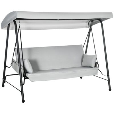 3-seater garden swing seat convertible thick adjustable awning removable cushions light gray epoxy steel polyester