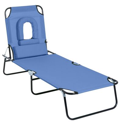 Folding sun lounger 4-position reclining deckchair reading lounger 3 cushions provided blue