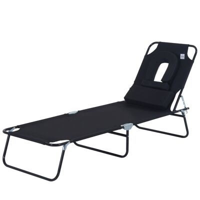 Foldable sun lounger 4-position reclining deckchair reading lounger 3 cushions supplied black