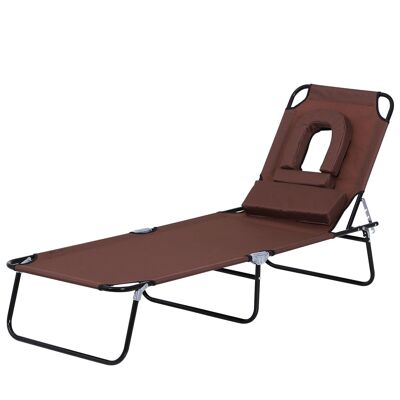 Foldable sun lounger 4-position reclining deckchair reading lounger 3 cushions provided brown