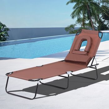 Bain de soleil pliable transat inclinable 4 positions chaise longue de lecture 3 coussins fournis marron 2