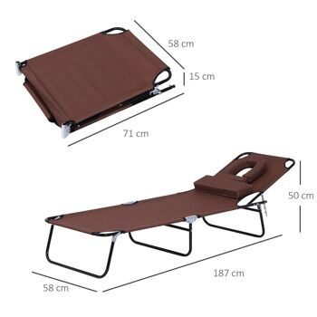 Bain de soleil pliable transat inclinable 4 positions chaise longue de lecture 3 coussins fournis marron 3