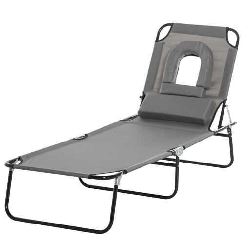 Bain de soleil pliable transat inclinable 4 positions chaise longue de lecture 3 coussins fournis gris