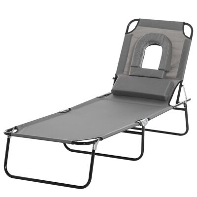 Folding sun lounger 4-position reclining deckchair reading lounger 3 cushions supplied gray