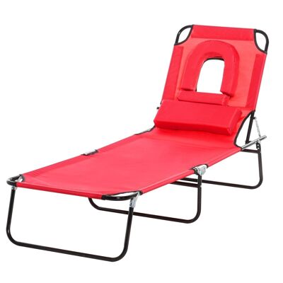 Folding sun lounger 4-position reclining deckchair reading lounger 3 cushions provided red