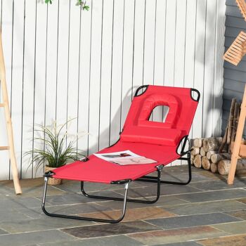 Bain de soleil pliable transat inclinable 4 positions chaise longue de lecture 3 coussins fournis rouge 3