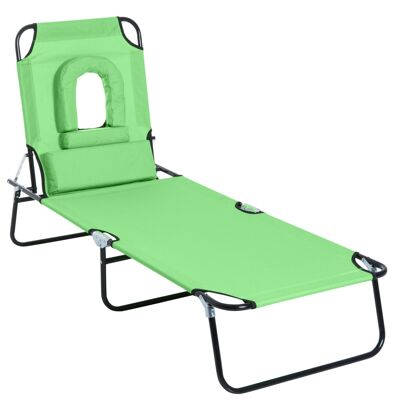 Foldable sun lounger 4-position reclining deckchair reading lounger 3 cushions provided green
