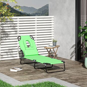 Bain de soleil pliable transat inclinable 4 positions chaise longue de lecture 3 coussins fournis vert 2
