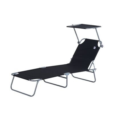 Foldable sun lounger with great comfort, backrest and multi-position adjustable sun visor, black