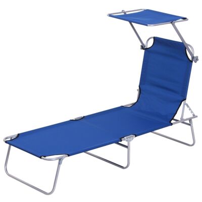 Folding sun lounger with great comfort, blue backrest and multi-position adjustable sun visor