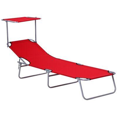 Red comfortable folding sun lounger with backrest and multi-position adjustable sun visor