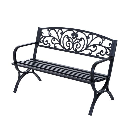 Outsunny Banc de Jardin terrasse en Acier Fonte Noir 3 Places 127 x 60 x 85 cm Charge Max 250 Kg