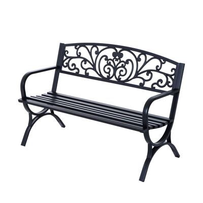 Outsunny Cast Iron Steel Terrace Garden Bench Black 3 Seater 127 x 60 x 85 cm Max Load 250 Kg