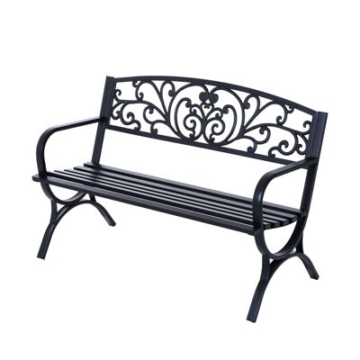 Panca da giardino Outsunny in ghisa, acciaio, nera, 3 posti, 127 x 60 x 85 cm, portata massima 250 kg