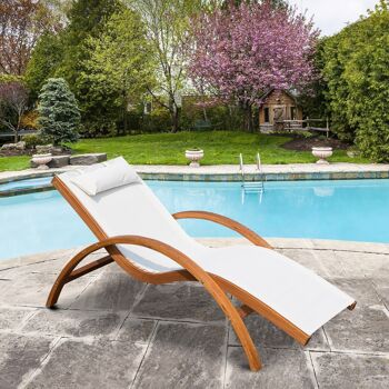 Transat chaise longue design style tropical bois massif naturel coloris beige blanc 2